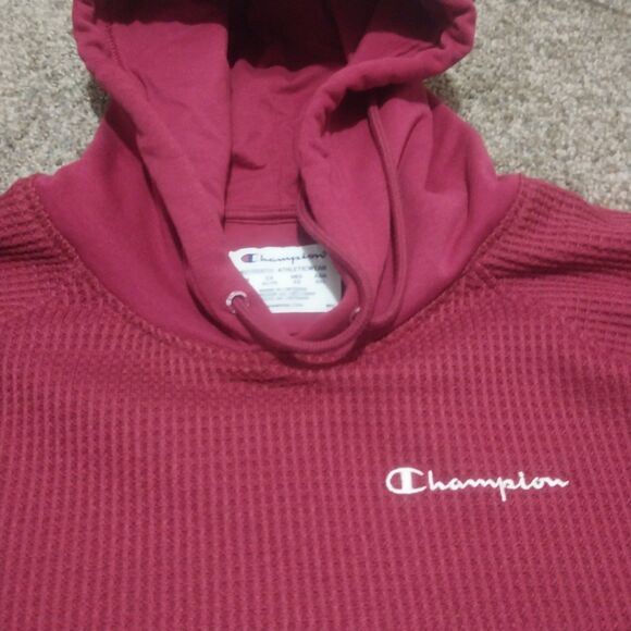 Champion Men’s Pullover Hoodie XL Maroon Red Waffle Knit Textured Sweatshirt - Picture 1 of 8